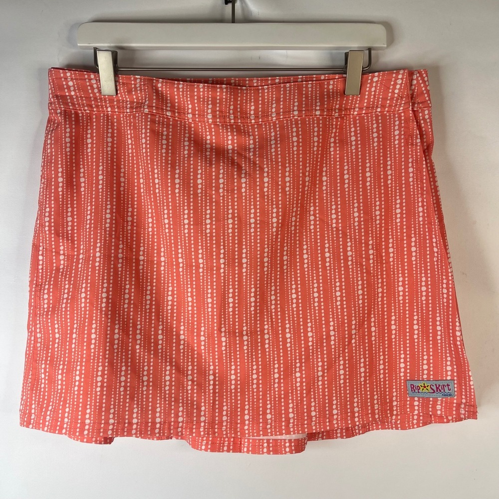 RipSkirt Hawaii Wrap Skirt Women Large Orange Dotted Stripe Quick Dry Mini Skirt - Picture 1 of 8